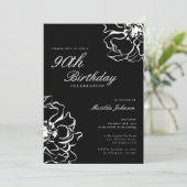 Floral Black and White 90th Birthday Kaart (Staand voorkant)