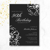 Floral Black and White 90th Birthday Kaart