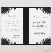 Floral Black and White Gothic Folded Wedding Progr