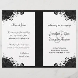 Floral Black and White Gothic Folded Wedding Progr