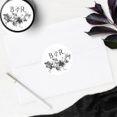 Floral Black and White Wedding Envelope Seal/Favor Ronde Sticker