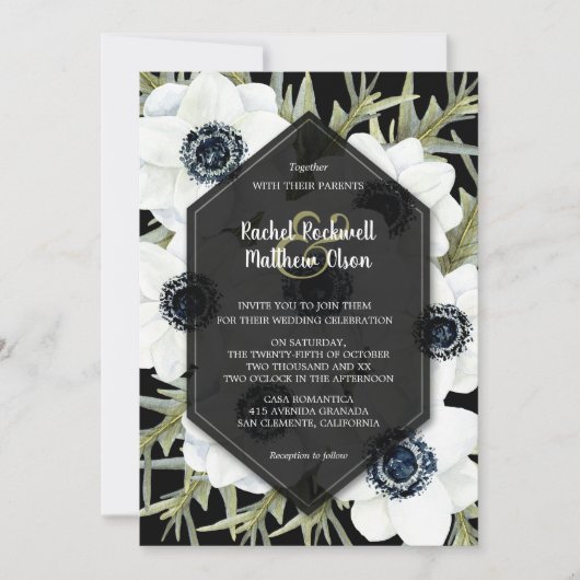 Floral Black and White Wedding Invitations (Voorkant)