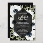 Floral Black and White Wedding Invitations (Voorkant / Achterkant)