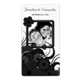 Floral Black and White Wedding Photo Wine Labels (Voorkant)