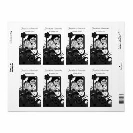 Floral Black and White Wedding Photo Wine Labels