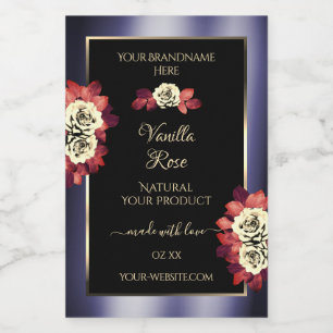 Floral Black Blue Product Labels die Rozen afremme Voedselcontainer Etiket