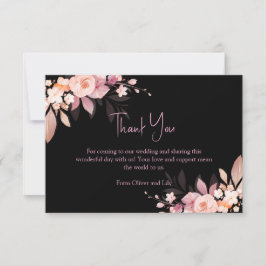Floral Black & Blush Rose Wedding  Bedankkaart