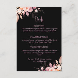 Floral Black & Blush Rose Wedding Informatiekaartje