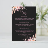 Floral Black & Blush Rose Wedding Informatiekaartje (Staand voorkant)