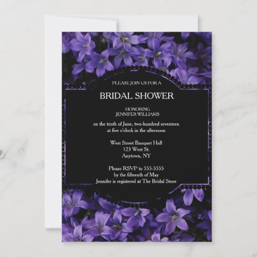 Floral Black Bridal Shower-uitnodigingen Kaart (Voorkant)
