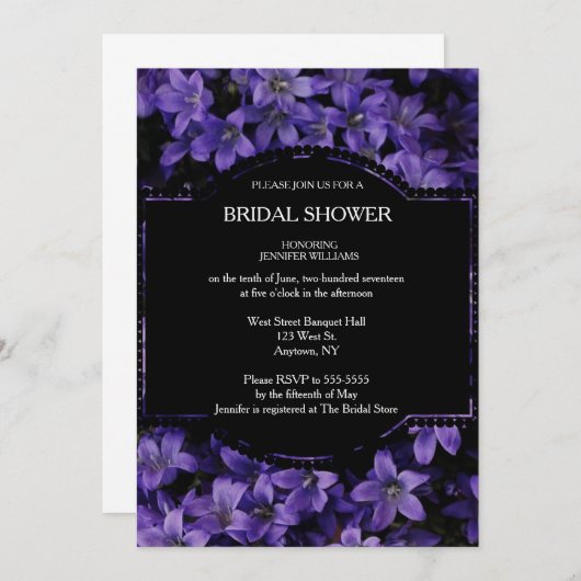 Floral Black Bridal Shower-uitnodigingen Kaart (Voorkant / Achterkant)