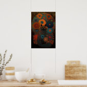 Floral Black Cat met luchtig schaduwontwerp Poster (Keuken)