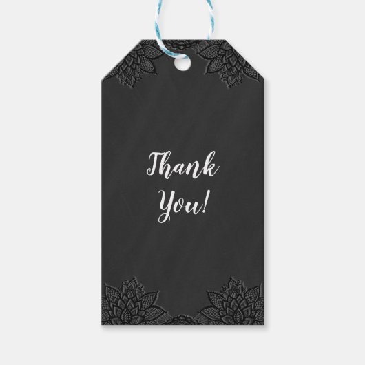 Floral Black Chalkboard en Lace Country Wedding Cadeaulabel (Voorkant)