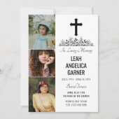 Floral Black Cross 3 Foto's White Burial Service Kaart (Voorkant)