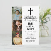 Floral Black Cross 3 Foto's White Burial Service Kaart (Staand voorkant)