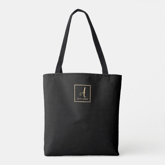 Floral Black Custom Monogram Tote Bag (Achterkant)