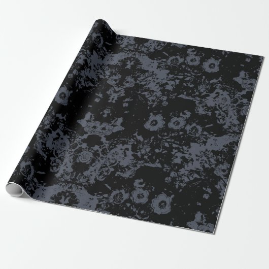 Floral Black Damask Cadeaupapier (Uitgerold)