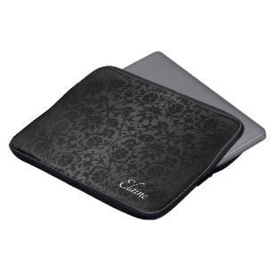 Floral Black Damask-ontwerp Laptop Sleeve