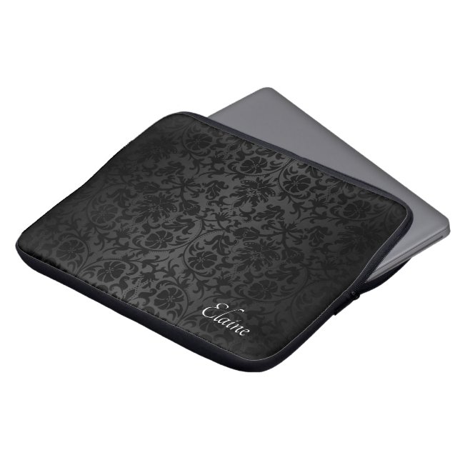 Floral Black Damask-ontwerp Laptop Sleeve (Voorkant top)