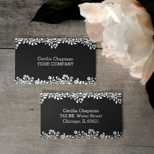 Floral Black Elegant Stylish Personalized Gothic Visitekaartje