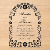 Floral Black Elegant Wedding Acryl Uitnodigingen (Voorkant)