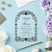 Floral Black Elegant Wedding Acryl Uitnodigingen (Insitu (Huwelijk))