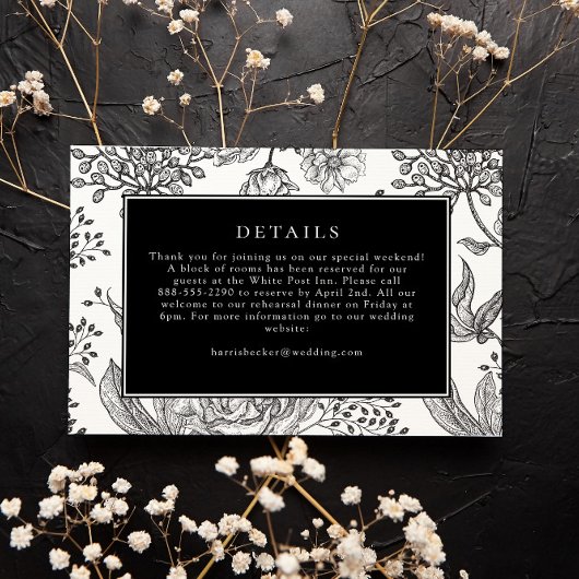 Floral Black Elegant Wedding Details Kaart