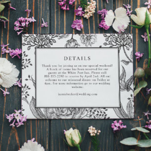 Floral Black Elegant Wedding Details Kaart
