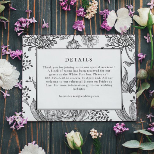 Floral Black Elegant Wedding Details Kaart