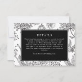 Floral Black Elegant Wedding Details Kaart (Voorkant)