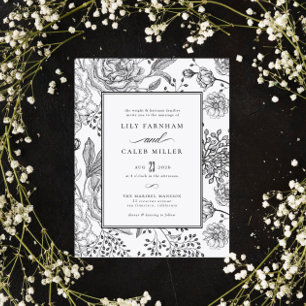 Floral Black Elegant Wedding Kaart