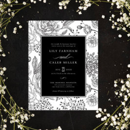 Floral Black Elegant Wedding Kaart