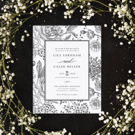 Floral Black Elegant Wedding Kaart