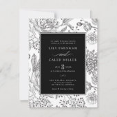 Floral Black Elegant Wedding Kaart (Voorkant)