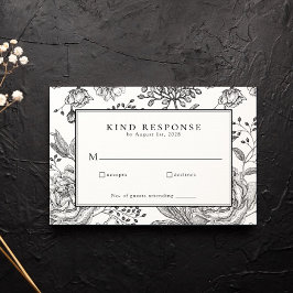 Floral Black Elegant Wedding RSVP-kaart RSVP Kaartje
