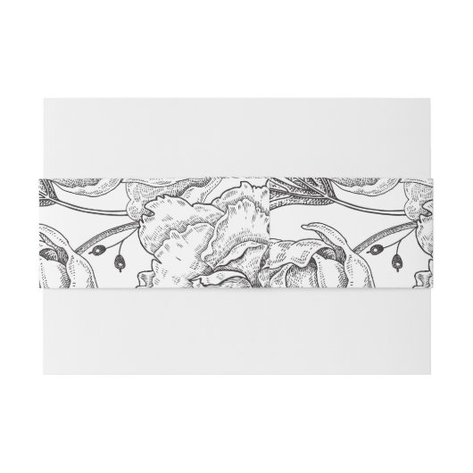 Floral Black Elegant Wedding Uitnodigingen Wikkel (Achterkant Voorbeeld)