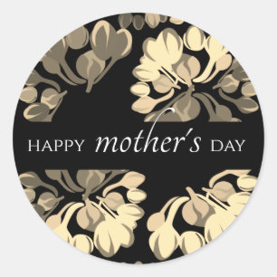 Floral Black en Beige Moederdag Ronde Sticker