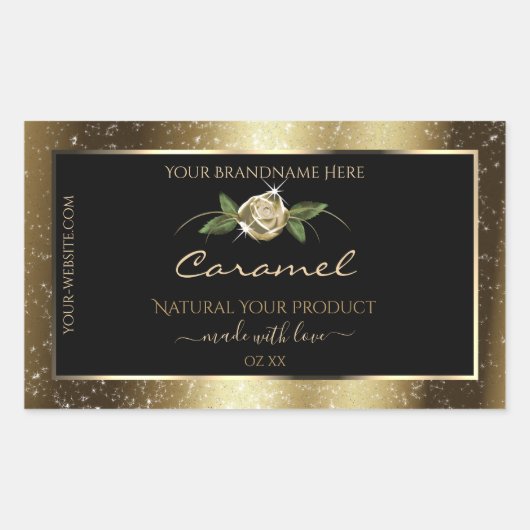 Floral Black en Gold Brown Glitter Product Labels (Voorkant)