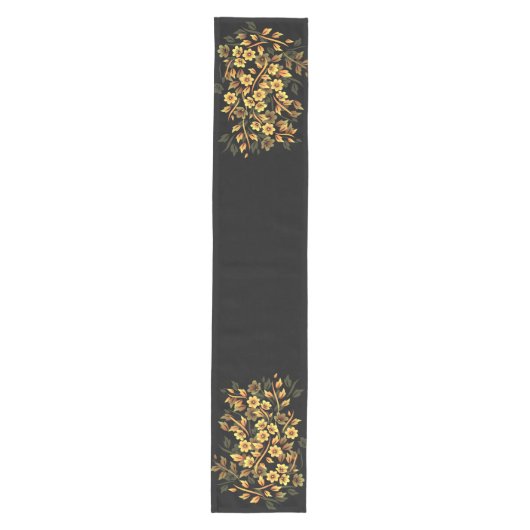 Floral Black en Gold Medium Tafelloper (Voorkant)