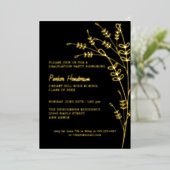 Floral Black en Gold Modern Graduation Party Folie Uitnodiging (Staand Voorkant)