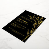 Floral Black en Gold Modern Graduation Party Folie Uitnodiging (Gedraaid)