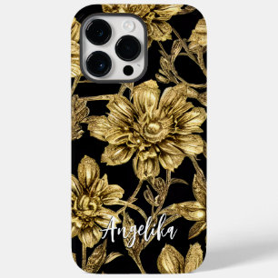 Floral Black en Gold Persoonlijke naam Case-Mate iPhone 14 Pro Max Hoesje