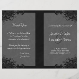 Floral Black en Grey Gothic Folded Wedding Program
