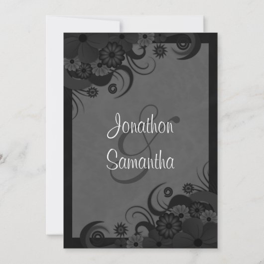 Floral Black en Grey sparen de datumaankondigingen Kaart (Achterkant)