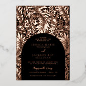 Floral Black en Roos Gold Wedding Folie Folie Uitnodiging (Voorkant)