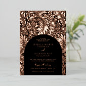 Floral Black en Roos Gold Wedding Folie Folie Uitnodiging (Staand Voorkant)