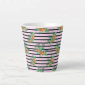 Floral Black en roze strepen Latte Mok (Voorkant)