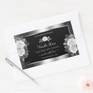 Floral Black en Silver Product Labels White Roses