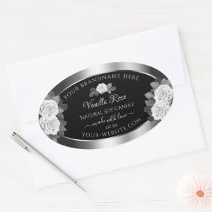 Floral Black en Silver Product Labels White Roses