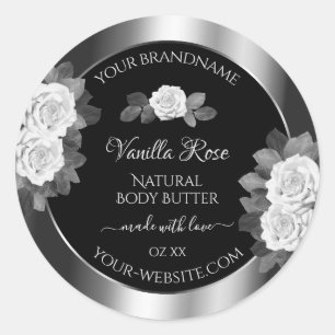Floral Black en Silver Product Labels White Roses